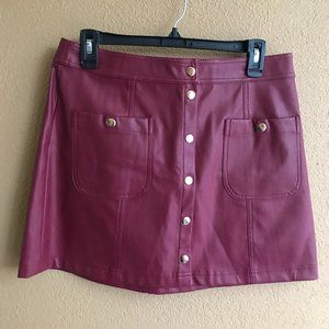 Red Pleather Button Up Skirt